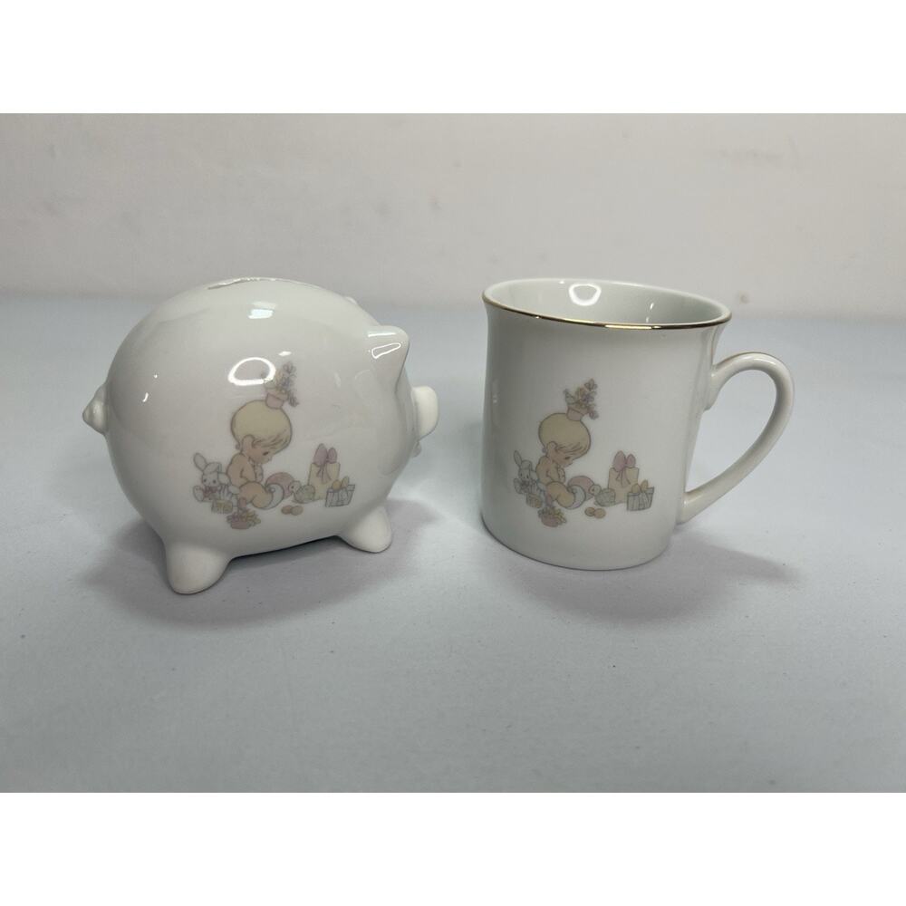 Vintage Precious Moments Piggy Bank & Cup Birthday Boy Figurine